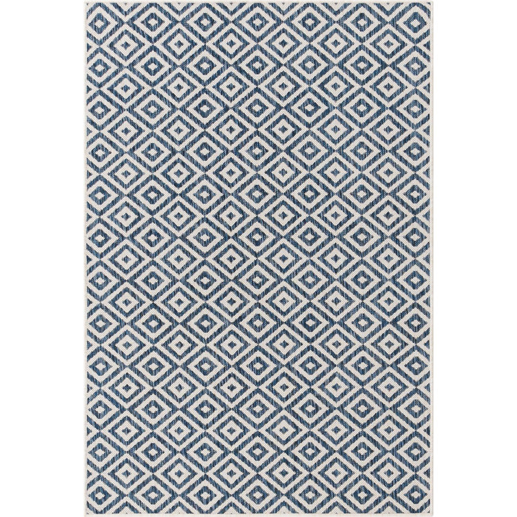 Blue Geometric 4' x 6' Reversible Outdoor Area Rug