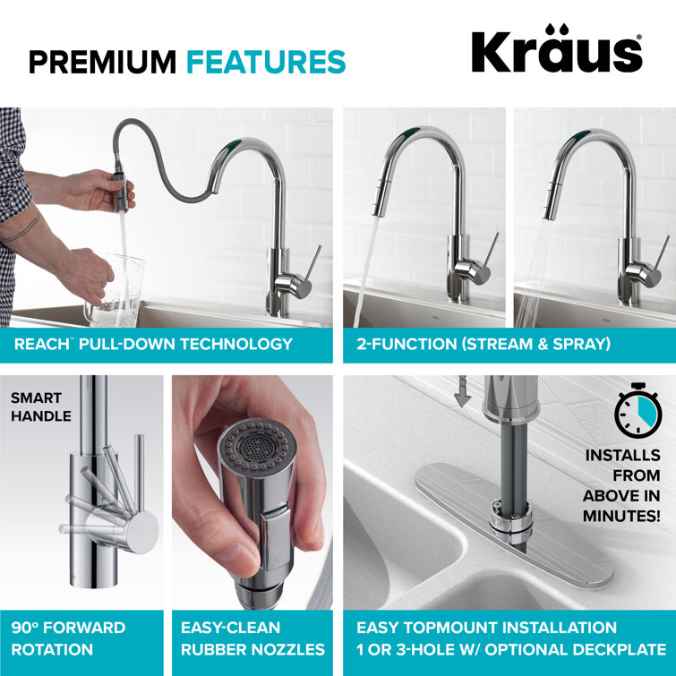 Chrome Modern Pull-Down Kitchen Faucet with Spray