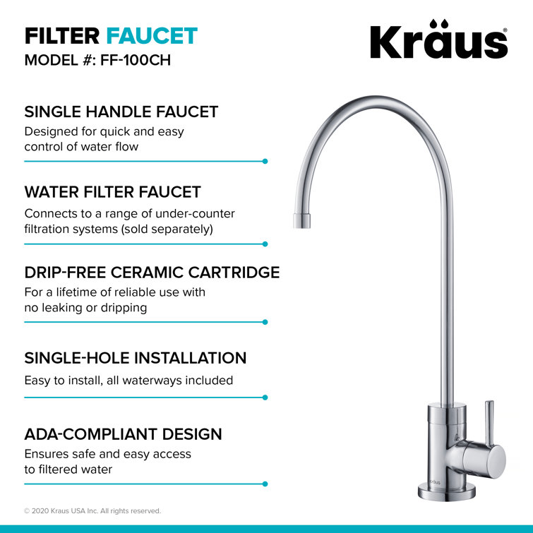 Chrome Commercial Style Pull-Down Kitchen Faucet with Drinking Water Dispenser