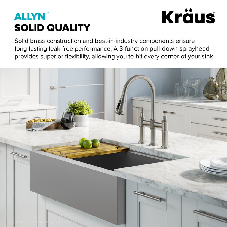 Stainless Steel Bridge Kitchen Faucet with Pull-out Spray and Filter