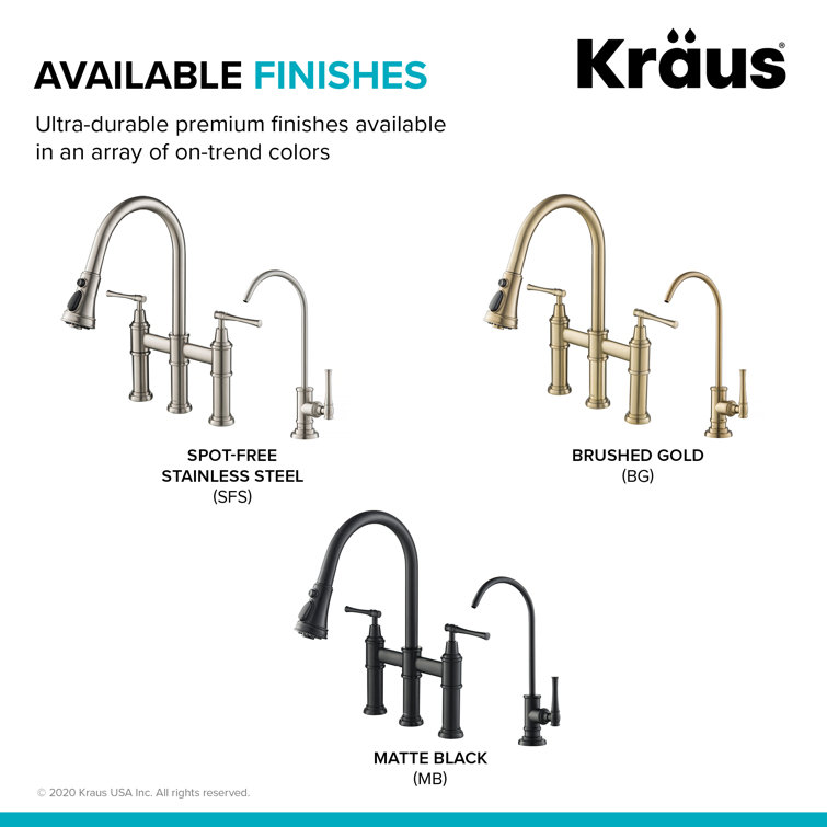 Stainless Steel Bridge Kitchen Faucet with Pull-out Spray and Filter
