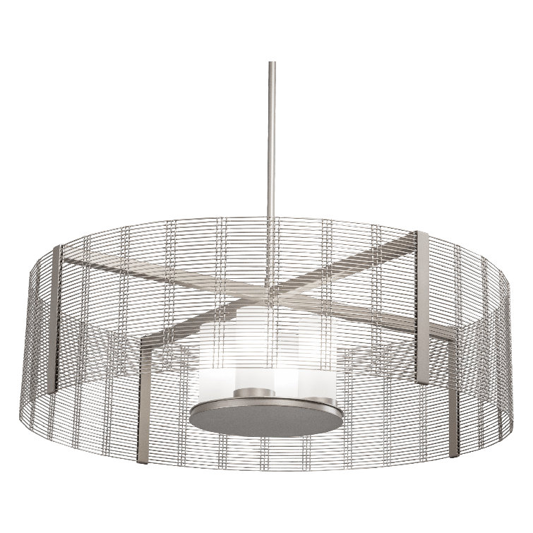 Gilded Brass Mesh Drum Chandelier with Frosted Glass