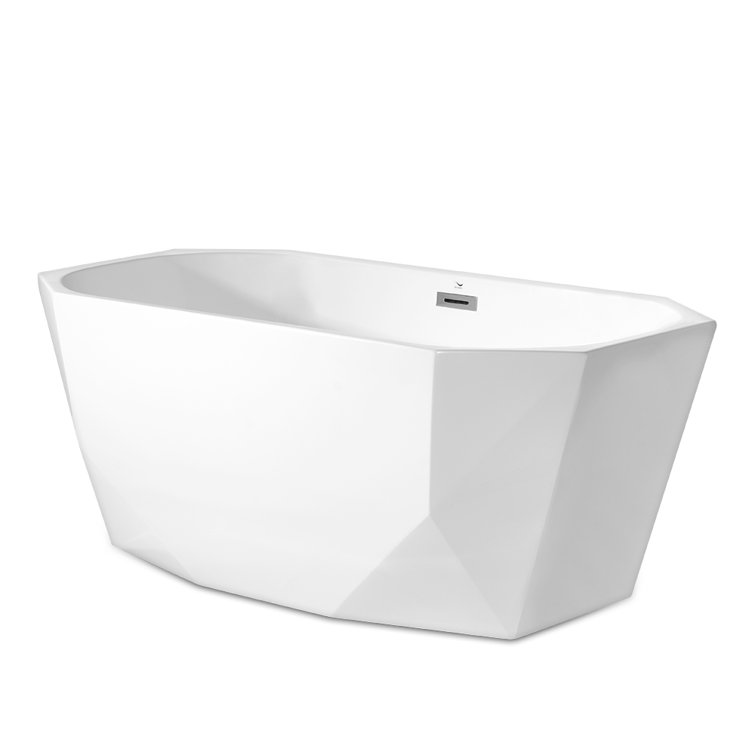 59'' Glossy White Acrylic Freestanding Soaking Bathtub