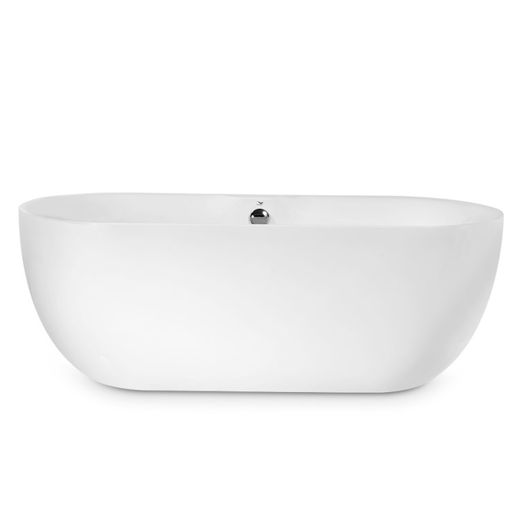 67" Glossy White Acrylic Freestanding Soaking Bathtub with Chrome Drain