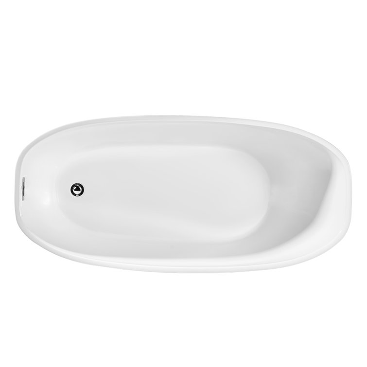 Glossy White Acrylic Oval Freestanding Bathtub with Polished Chrome Drain