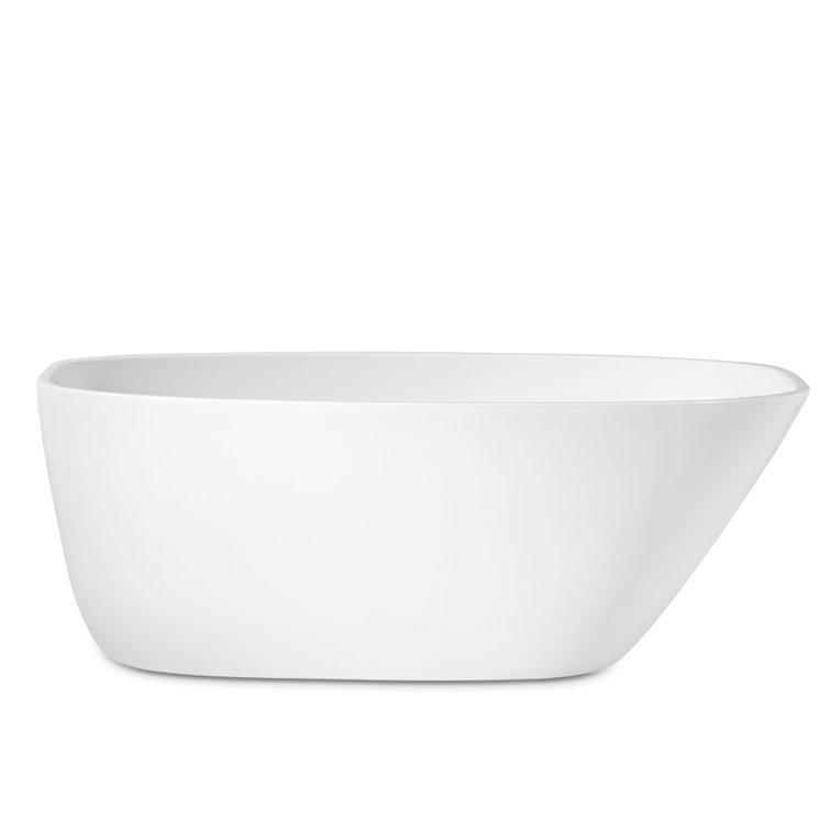 Glossy White Acrylic Oval Freestanding Bathtub with Polished Chrome Drain