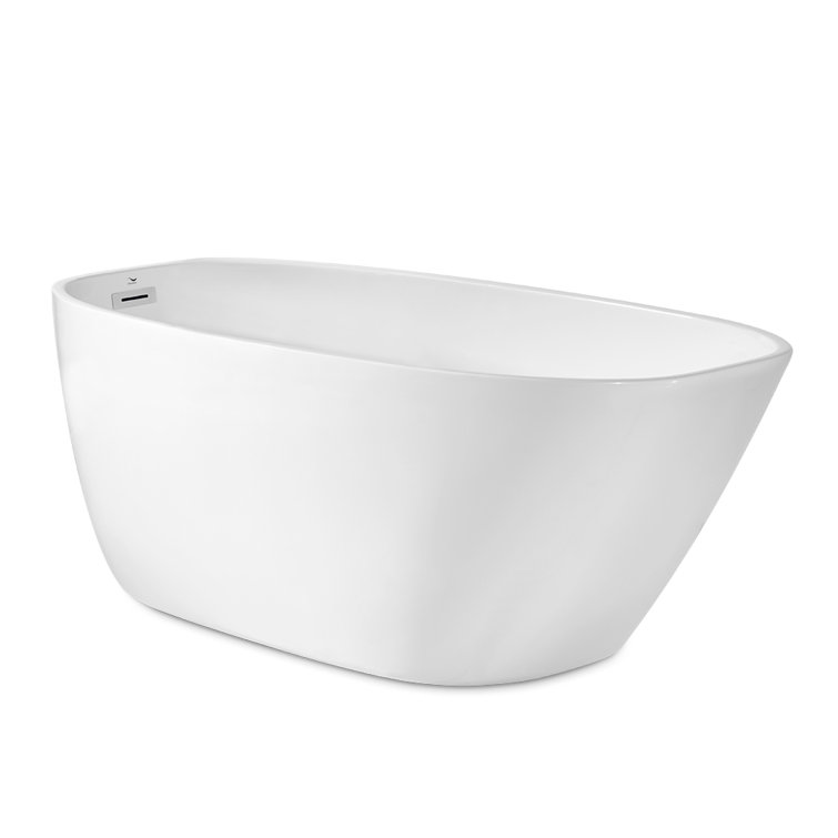 Glossy White Acrylic Oval Freestanding Bathtub with Polished Chrome Drain