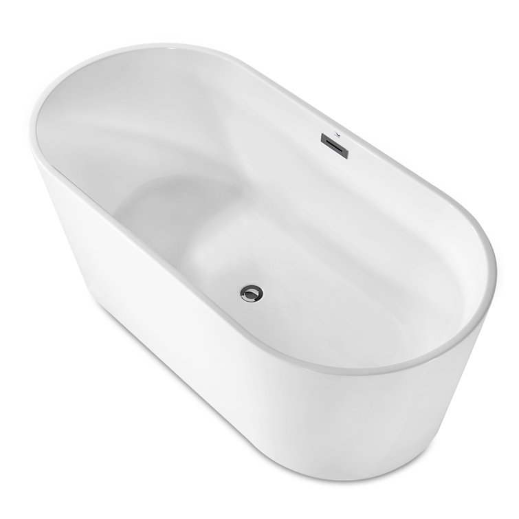 62" White Acrylic Freestanding Soaking Bathtub with Chrome Drain