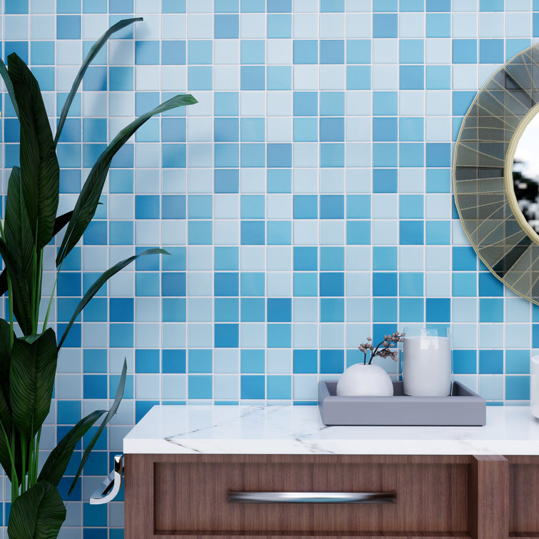 Aquas Blue Square Porcelain Mosaic Tile Sheet