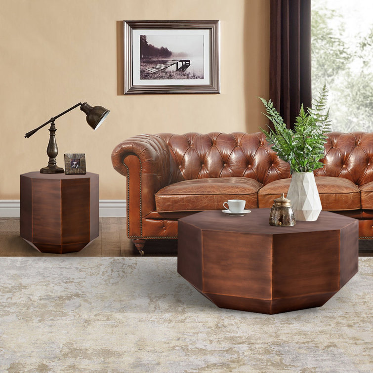 Dorian Faceted Brass Finish Iron Octagon Coffee Table