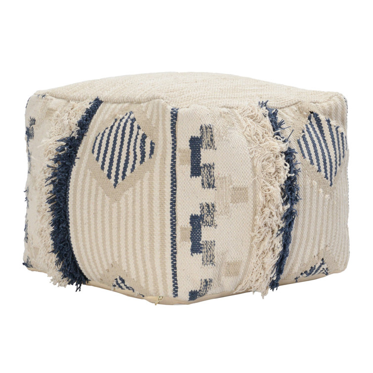 Natural Cotton Hand-Woven Moroccan Pouf Ottoman