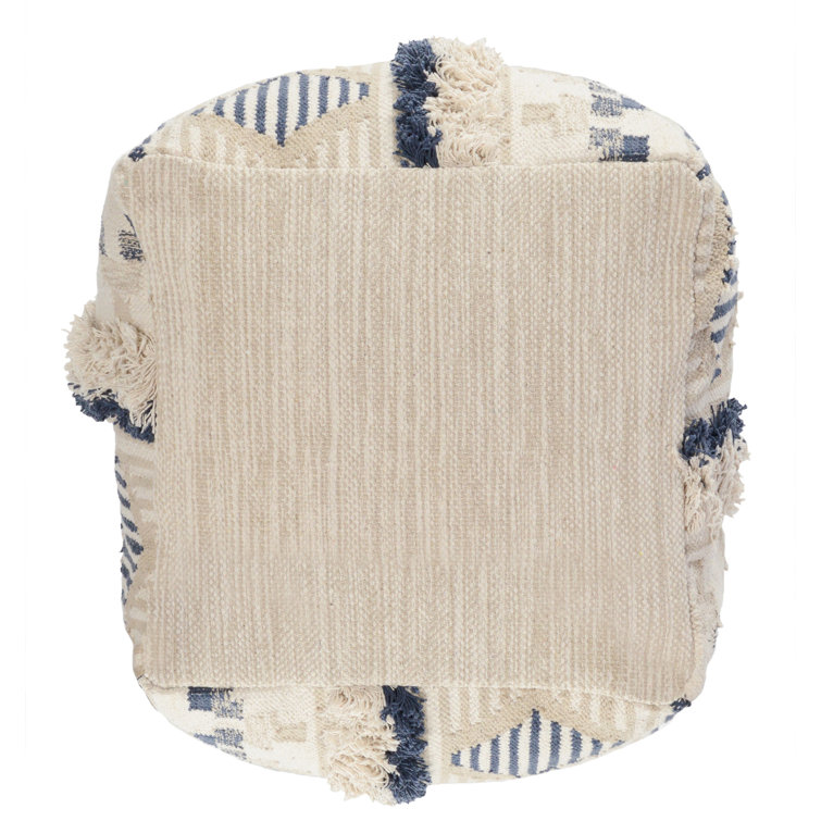 Natural Cotton Hand-Woven Moroccan Pouf Ottoman