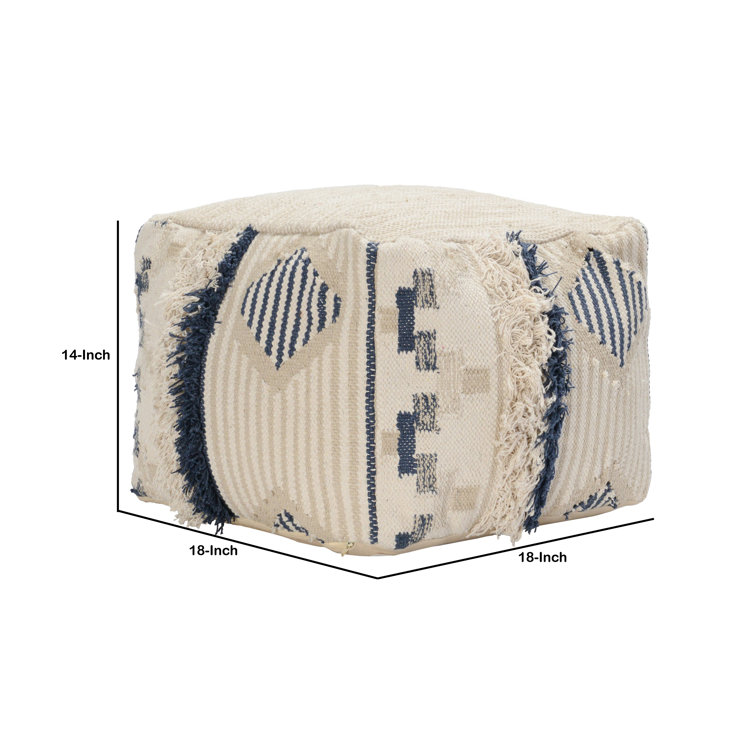 Natural Cotton Hand-Woven Moroccan Pouf Ottoman