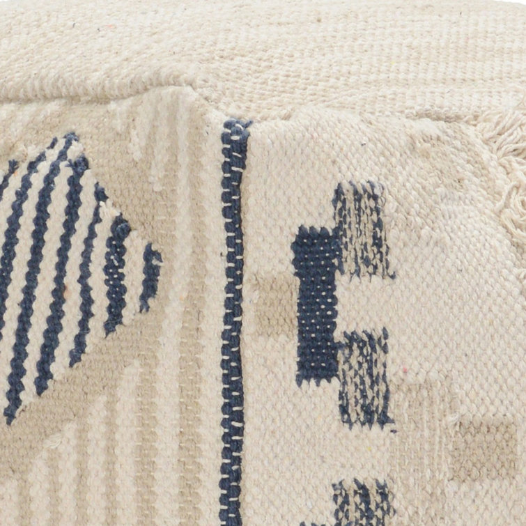 Natural Cotton Hand-Woven Moroccan Pouf Ottoman
