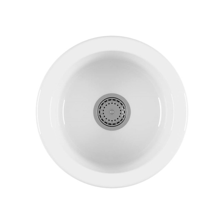 Round White Fireclay Drop-in Kitchen Prep Sink