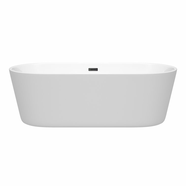 Carissa 71'' White Acrylic Freestanding Bathtub with Matte Black Trim
