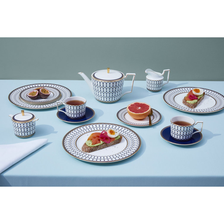 Navy and Gold Geometric Porcelain 5-Piece Place Setting