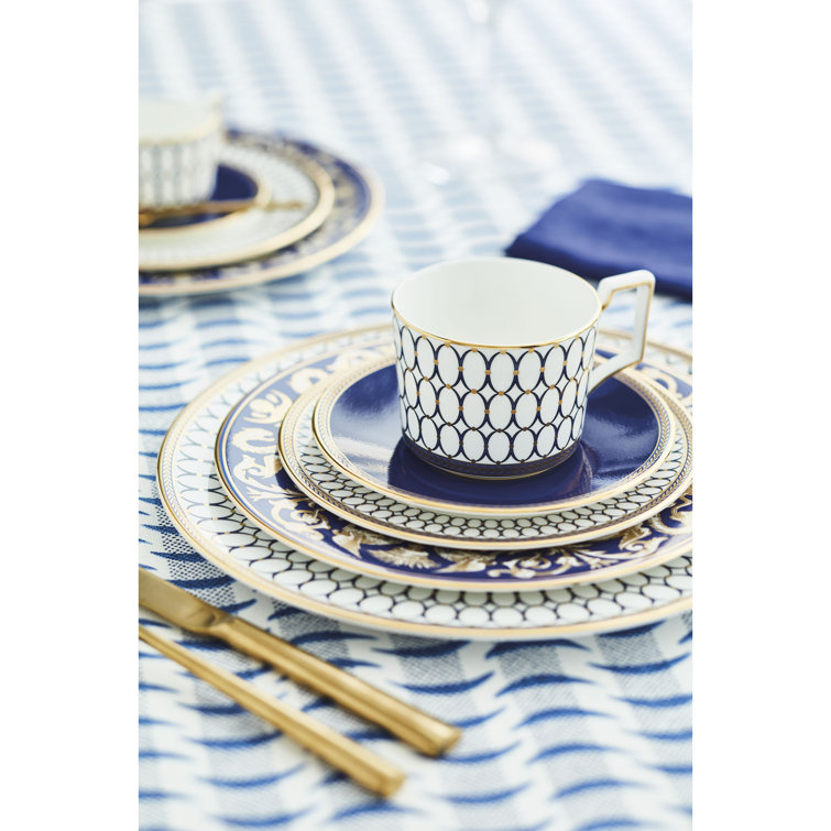 Navy and Gold Geometric Porcelain 5-Piece Place Setting