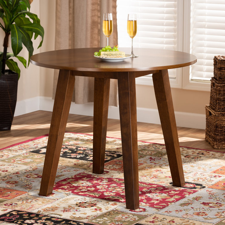 Walnut Brown Round Wood Dining Table for Four