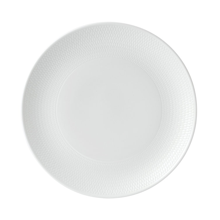 Elegant Geometric Embossed 16-Piece Porcelain Dinnerware Set, White