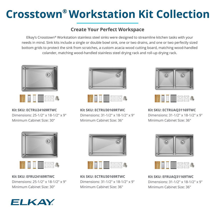 Crosstown 31.5" Stainless Steel Undermount Workstation Kitchen Sink
