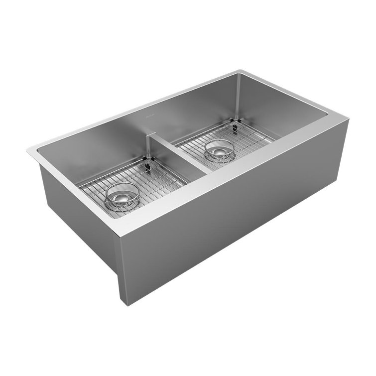 36" Stainless Steel Double Bowl Farmhouse Kitchen Sink with Drainboard