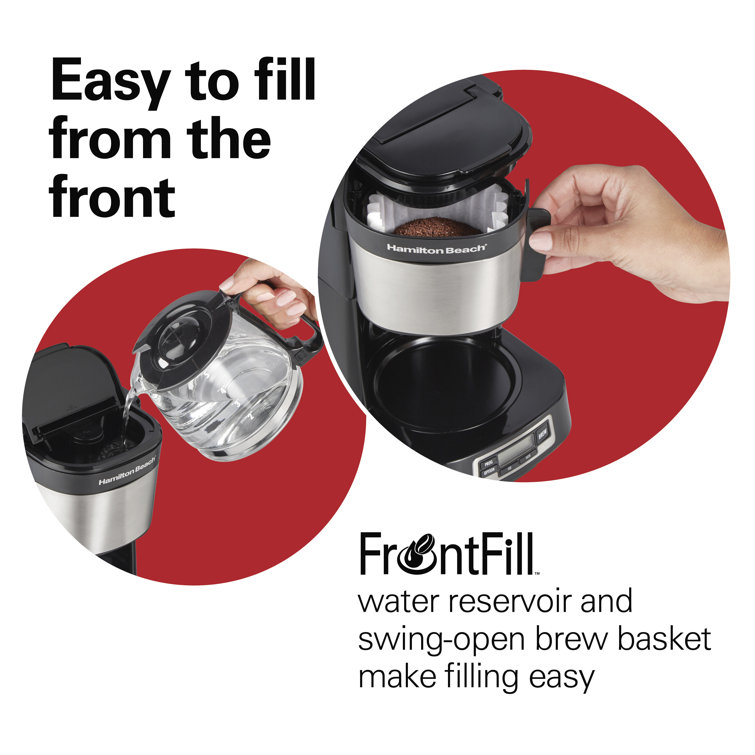 Compact Black and Stainless Steel 5-Cup Coffee Maker with Programmable Clock