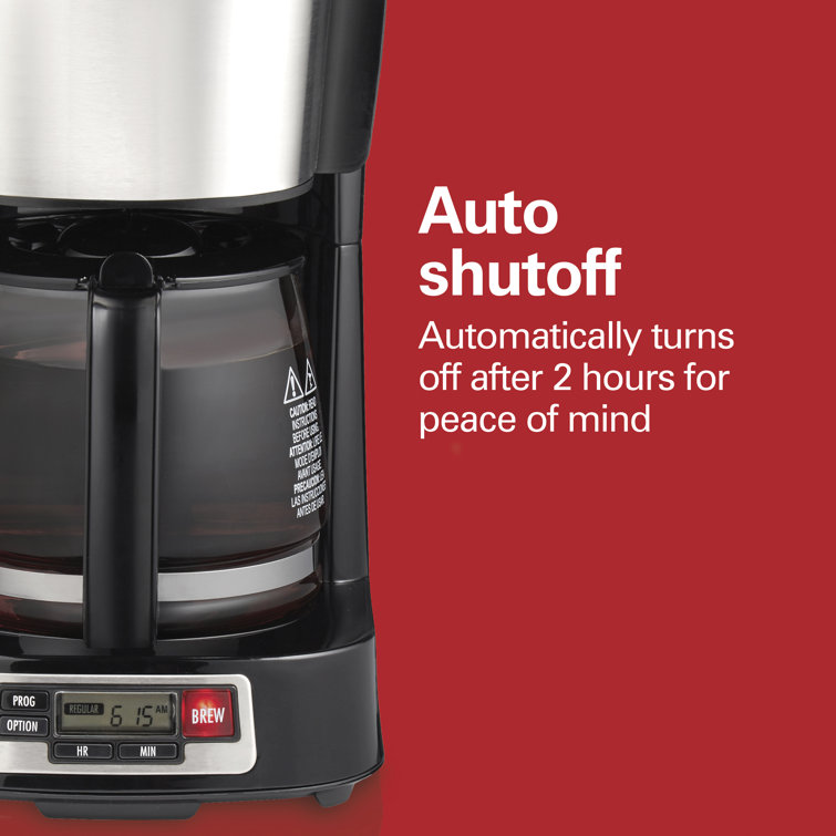 Compact Black and Stainless Steel 5-Cup Coffee Maker with Programmable Clock
