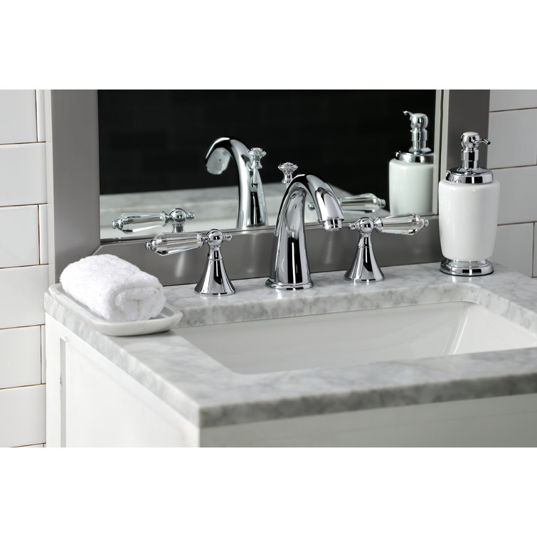 Chrome Widespread Lavatory Faucet with Crystal Lever Handles