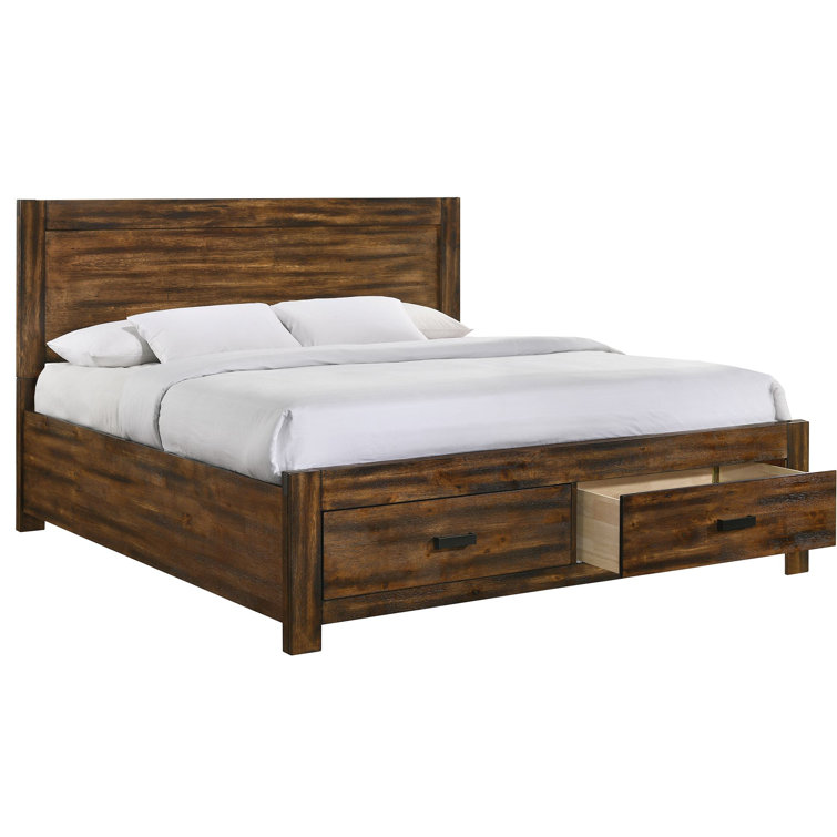 Rustic Chestnut King Storage Bed with Espresso Knobs