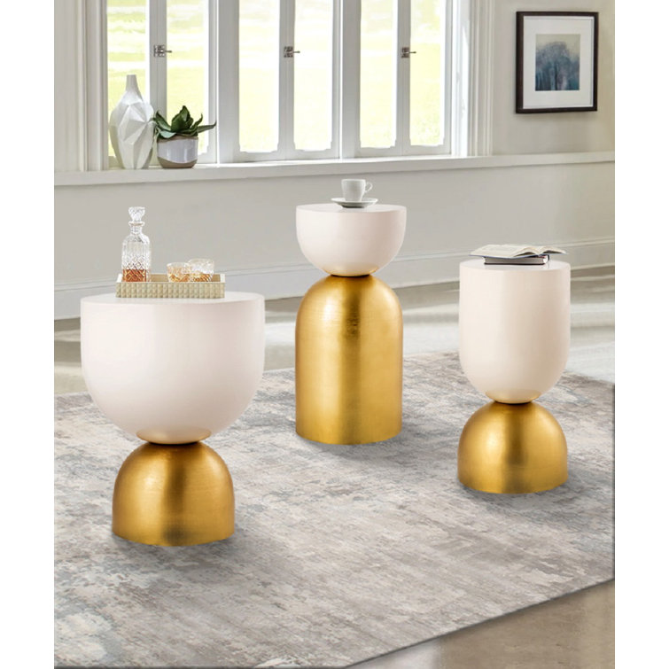 Gold and Ivory Round Iron Side Table, 12 x 24.75 in.