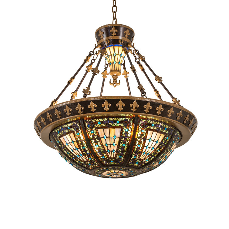 Large Bronze and Glass Tiffany Style Pendant Light