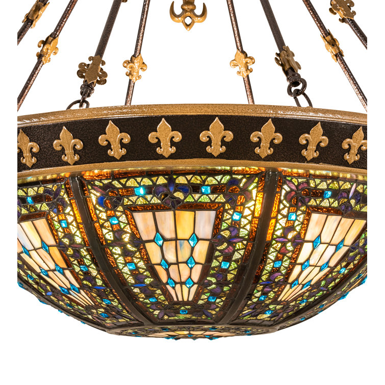 Large Bronze and Glass Tiffany Style Pendant Light