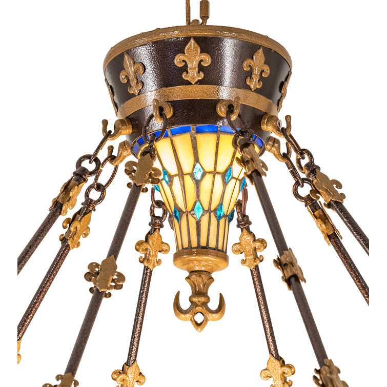 Large Bronze and Glass Tiffany Style Pendant Light