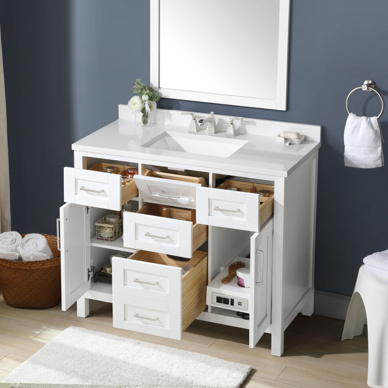 Tahoe 42" Pure White Engineered Stone Single Sink Vanity Set