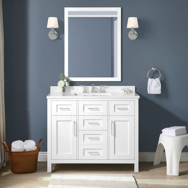 Tahoe 42" Pure White Engineered Stone Single Sink Vanity Set