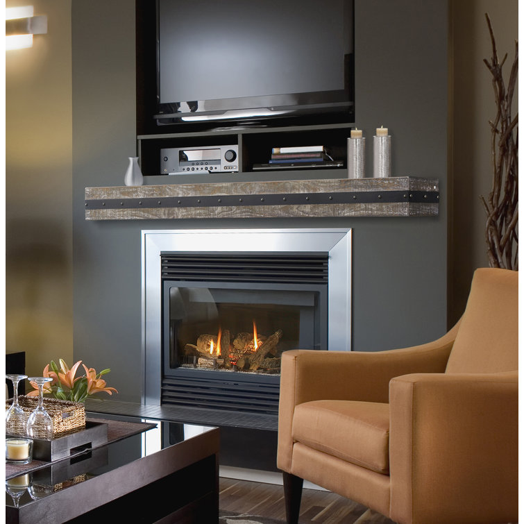 Bedford 48" Black Metal Bradded Red Pine Fireplace Mantel Shelf
