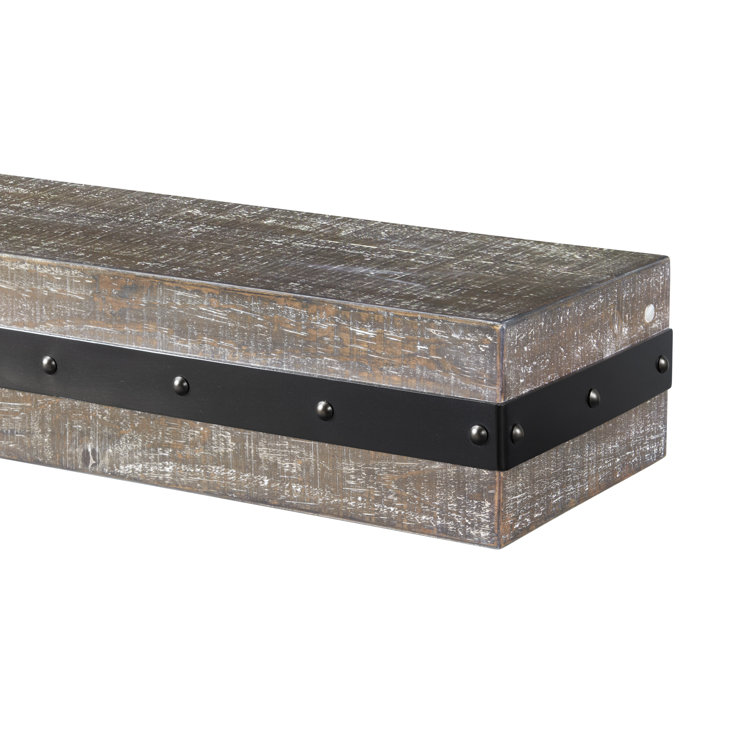 Bedford 48" Black Metal Bradded Red Pine Fireplace Mantel Shelf