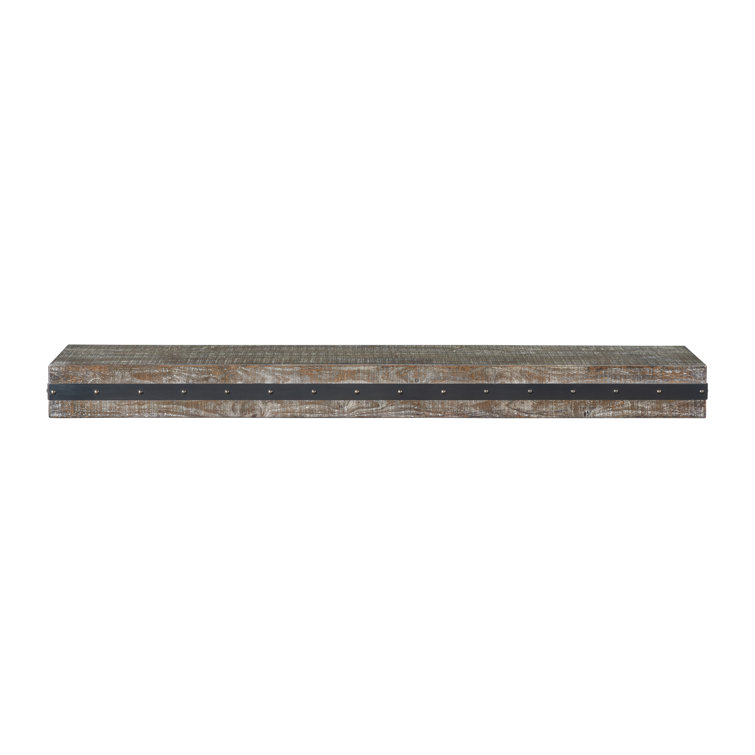 Bedford 48" Black Metal Bradded Red Pine Fireplace Mantel Shelf