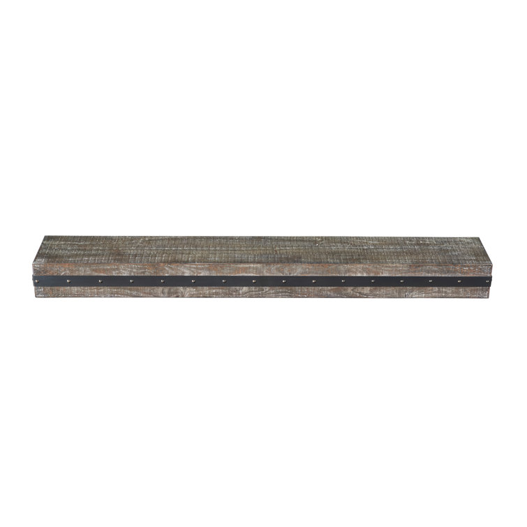 Bedford 48" Black Metal Bradded Red Pine Fireplace Mantel Shelf