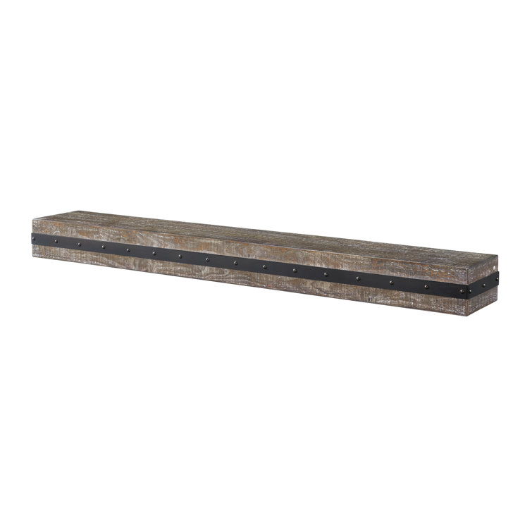 Bedford 48" Black Metal Bradded Red Pine Fireplace Mantel Shelf