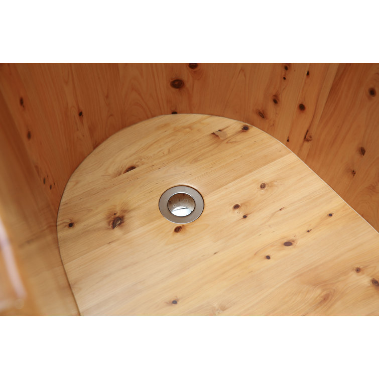 61'' Natural Cedar Freestanding Soaking Bathtub with Chrome Faucet