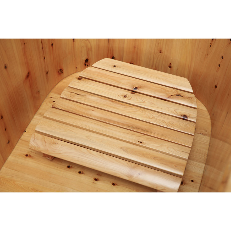 61'' Natural Cedar Freestanding Soaking Bathtub with Chrome Faucet
