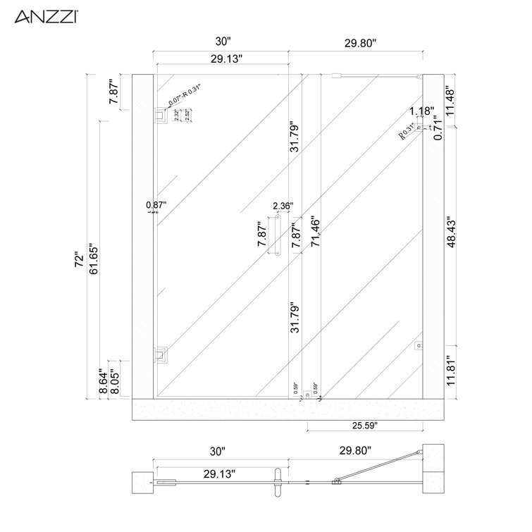 Makata 60" x 72" Frameless Hinged Shower Door in Polished Chrome