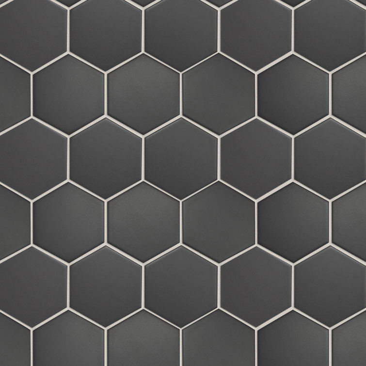 Gray Black Hexagon Matte Porcelain Mosaic Tile Sheet