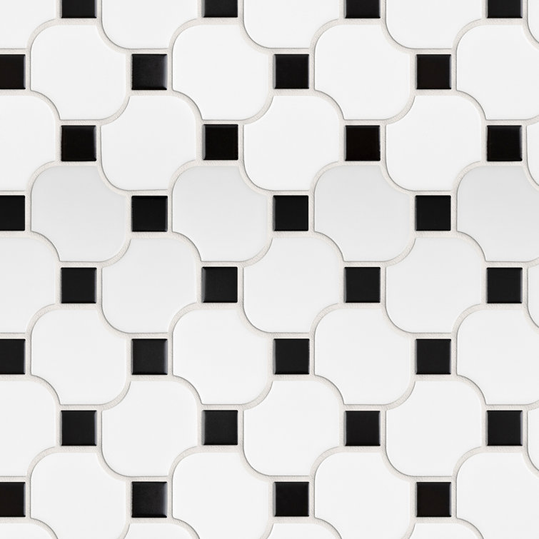 White and Black Porcelain Mosaic Square Tile Sheet