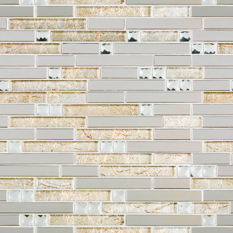 Beige Glass Micro-Beveled Linear Mosaic Wall Tile