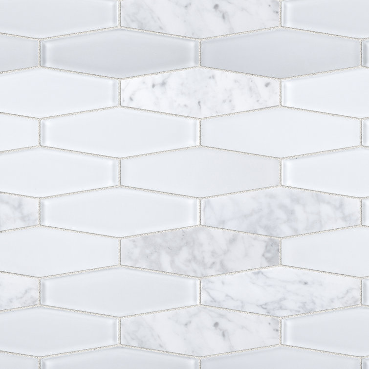 White Glass and Marble 2'' x 6'' Mosaic Wall Tile
