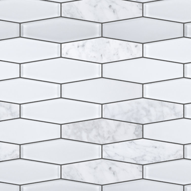 White Glass and Marble 2'' x 6'' Mosaic Wall Tile