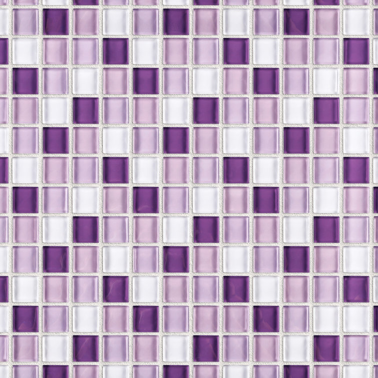 Purple and White Glass Mosaic Tile Sheet for Walls